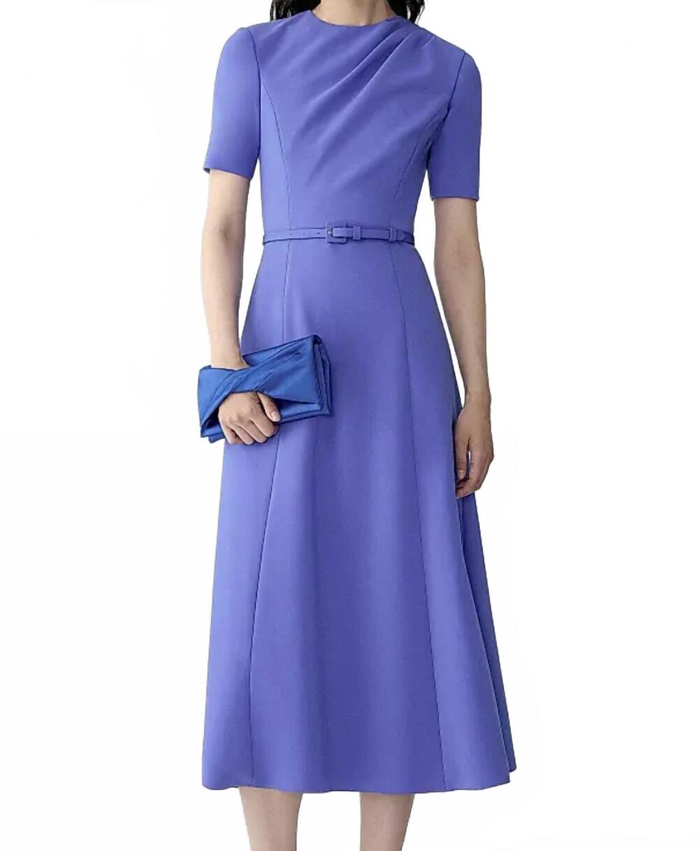 NEW CAROLINA HERRERA draped midi dress with belt in bluebell